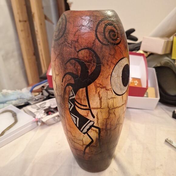 Mexican Pottery Vase 11" Folk Art Floor Pot Rustic Kokopelli Clay Southwest - Picture 1 of 6